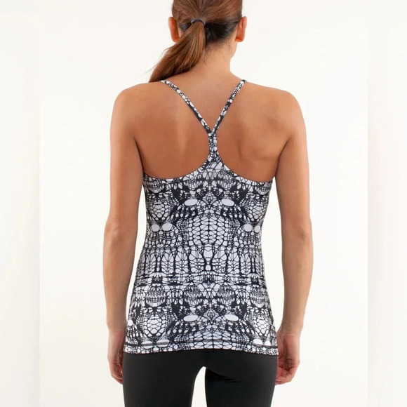 Lululemon | Power Y Tank with Support in White Black Glacier Lace - Size 6 - Picture 1 of 7